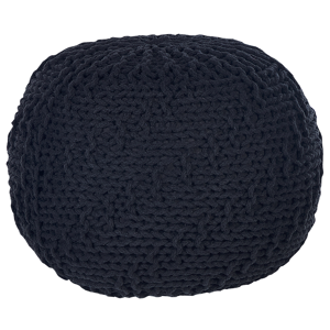 Beliani Pouf Ottoman Black 50 x 35 cm Knitted Cotton EPS Beads Filling Round Small Footstool  Material:Cotton Size:50x35x50