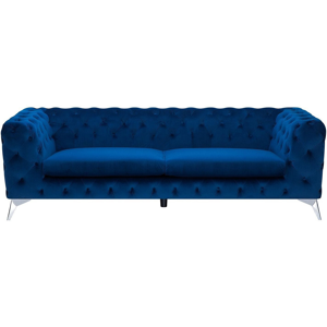 Beliani 3 Seater Sofa Blue Velvet Chesterfield Style Low Back Material:Velvet Size:85x70x224