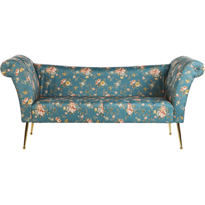 Beliani Chaise Lounge Blue Fabric Upholstery Tufted Double Ended Seat with Metal Gold Legs Material:Velvet Size:70x76x175