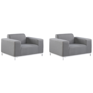 Beliani Set of 2 Garden Armchairs Grey Fabric Upholstery White Aluminium Legs Indoor Outdoor Furniture Weather Resistant Outdoor Material:Polyester Size:84x68x105