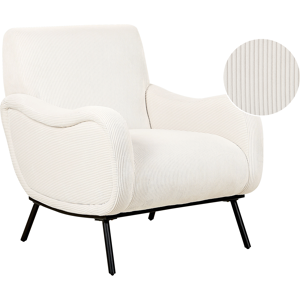 Beliani Armchair Cream Jumbo Cord Corduroy Upholstered Retro Style Low Back  Material:Corduroy Size:85x85x76