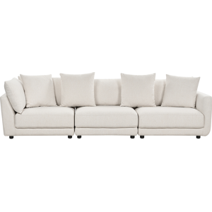 Beliani 3-Seater Sofa Off-White Polyester Fabric Upholstery Couch Footstool Extra Throw Cushions Material:Polyester Size:102x86x300