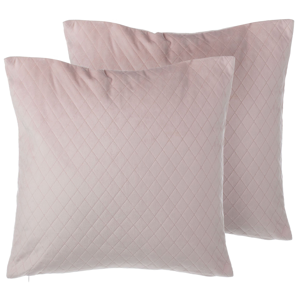 Beliani Set of 2 Decorative Cushions Pink Velvet Diamond Quilted 45 x 45 cm Glamour Material:Velvet Size:45x12x45