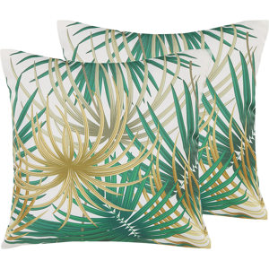 Beliani Set of 2 Outdoor Cushions Multicolour Polyester Square 45 x 45 cm Palm Leaf Motif Modern Design Material:Polyester Size:45x12x45