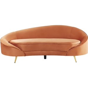 Beliani Sofa Orange Velvet Glamour Curved Retro Styled 3 Seater with Gold Metallic Legs Material:Velvet Size:84x69x183