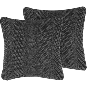 Beliani Set of 2 Decorative Cushions Grey Knitted 45 x 45 cm Crochet Boho Retro Decor Accessories Material:Cotton Size:45x10x45