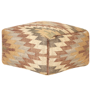 Beliani Pouffe Multicolour Jute Wool 50 x 50 x 30 cm Geometric Pattern Square Boho Modern Footstool Upholstered Seat Material:Jute Size:50x30x50