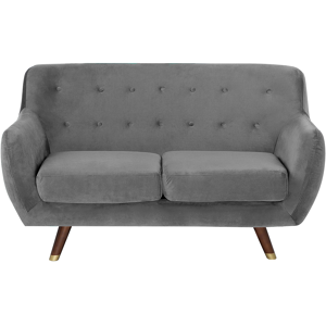 Beliani Sofa Grey Velvet 2 Seater Button Tufted Back Cushioned Seat Wooden Legs Material:Velvet Size:84x85x148