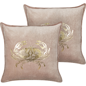 Beliani Set of 2 Scatter Cushions Taupe Velvet 45 x 45 cm Marine Crab Motif Square Polyester Filling Home Accessories Material:Velvet Size:45x7x45