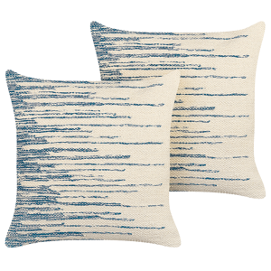 Beliani Set of 2 Decorative Cushions Beige and Blue Cotton 45 x 45 cm Boho Design Decor Accessories Material:Cotton Size:45x14x45