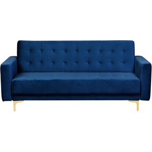 Beliani Sofa Bed Navy Blue Velvet Tufted Fabric Modern Living Room Modular 3 Seater Gold Legs Track Arm Material:Velvet Size:88x83x186