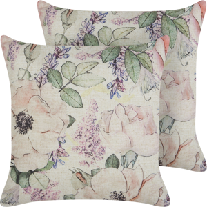 Beliani Set of 2 Decorative Cushions Violet Multicolour Floral Pattern 45 x 45 cm  Vintage Boho Decor Accessories Material:Polyester Size:45x12x45