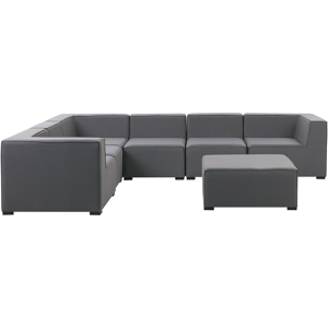 Beliani Corner Sofa Set Grey Fabric Upholstery 7 Seater with Ottoman Indoor Outdoor Modular Garden Lounge Set Right Hand Material:Polyester Size:xx