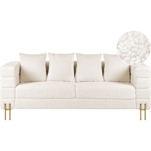 Beliani Sofa White Boucle Polyester Metal Legs 3 Seater Contemporary Design Modern Living Room Furniture Material:Boucle Size:82x74x209