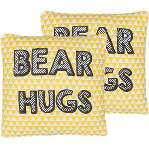 Beliani Set of 2 Kids Cushions Yellow Cotton 40 x 40 cm Bear Hugs Print Triangle Pattern Square Shape Children Room Material:Cotton Size:40x12x40