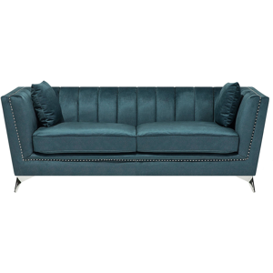 Beliani 3 Seater Sofa Teal Blue Nail Head Trim Panel Tufting Material:Velvet Size:80x77x211