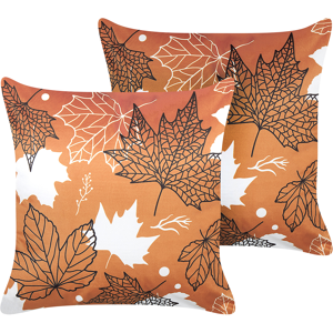 Beliani Set of 2 Decorative Cushions Orange Velvet 45 x 45 cm Leaf Pattern Boho Decor Accessories Material:Velvet Size:45x10x45