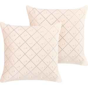 Beliani Set of 2 Cushions Beige Velvet 45 x 45 cm with Decorative Elements Glamour Modern Living Room Bedroom Material:Velvet Size:45x10x45