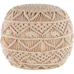 Beliani Knitted Pouffe Beige Cotton Chunky Crochet Round Braided Footstool Material:Cotton Size:40x40x40