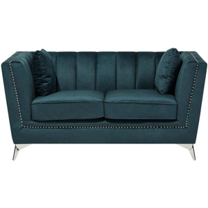 Beliani 2 Seater Sofa Teal Blue Nail Head Trim Panel Tufting Material:Velvet Size:80x77x160