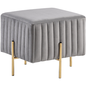 Beliani Footstool Grey Velvet Upholstered Ottoman Pouffe Gold Metal Legs 48 x 48 cm Square Seat Glamour  Material:Velvet Size:48x41x48