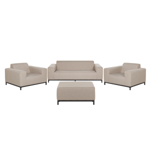 Beliani Garden Sofa Set Beige Fabric Upholstery with Ottoman 5 Seater Weather Resistant Outdoor Material:Polyester Size:xx