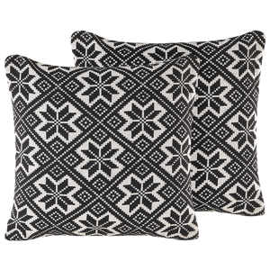 Beliani Set of 2 Scatter Cushions Black And White Cotton 45 x 45 cm Removable Cover with Polyester Filling  Material:Cotton Size:45x12x45