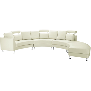 Beliani Curved Sofa Beige Faux Leather Modular 7-Seater Adjustable Headrests Modern Material:Leather Size:236x76x448