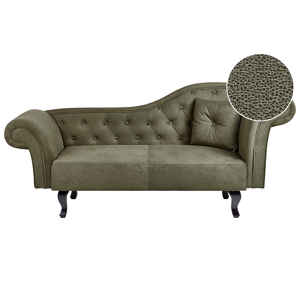 Beliani Chaise Lounge Olive Green Velvet Button Tufted Upholstery Right Hand with Cushion Retro Traditional Style Easy Clean Pet Friendly Material:Velvet Size:59x81x192