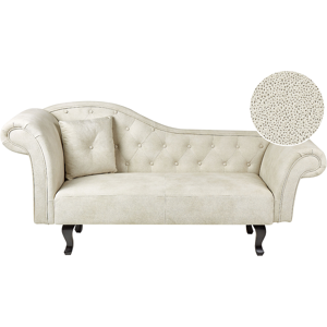 Beliani Chaise Lounge Light Beige Velvet Button Tufted Upholstery Left Hand with Cushion Retro Traditional Style Easy Clean Pet Friendly Material:Velvet Size:59x81x192