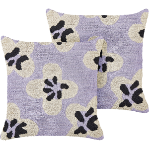 Beliani Set of 2 Cushions Purple Cotton 45 x 45 cm Decorative with Floral Pattern Material:Cotton Size:10x45x45