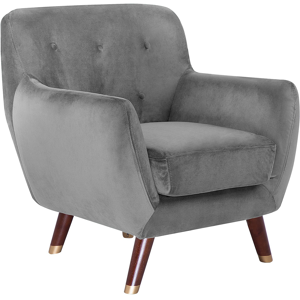 Beliani Armchair Grey Velvet Button Tufted Back Wooden Legs Material:Velvet Size:81x84x80