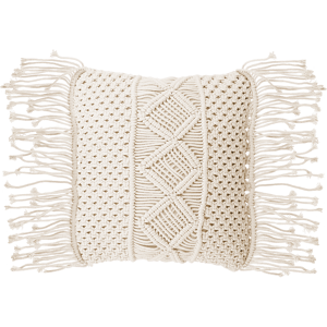 Beliani Decorative Cushion Beige Cotton Macramé 40 x 45 cm with Tassels Rope Boho Retro Decor Accessories Material:Cotton Size:45x10x40