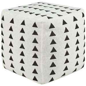 Beliani Pouffe White and Black Cotton 45 x 45 cm Geometric Pattern Decorative Seat Handmade Boho Modern Style Living Room Bedroom Material:Cotton Size:45x45x45