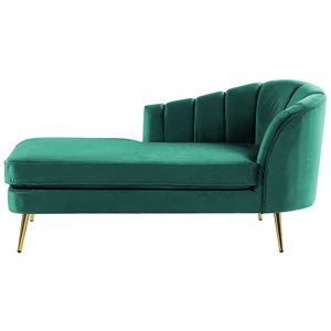 Beliani Chaise Lounge Emerald Green Velvet Upholstery Gold Metal Legs Right Hand Material:Velvet Size:76x75x150