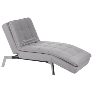 Beliani Chaise Lounge Light Grey Velvet Tufted Adjustable Back and Legs Modern Glam Material:Velvet Size:76x93x179
