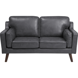 Beliani Sofa Grey 2 Seater Faux Leather Oak Wood Legs Classic Mid-Century Living Room Material:Faux Leather Size:83x85x150