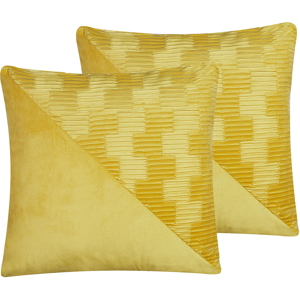 Beliani Set of 2  Decorative Cushion Yellow Velvet 45 x 45 cm Square Home Décor Accessories Material:Velvet Size:45x6x45