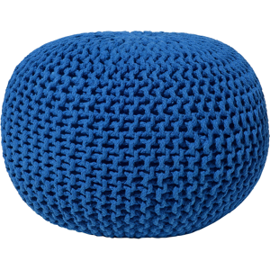 Beliani Pouf Ottoman Blue Knitted Cotton EPS Beads Filling Round Small Footstool 50 x 35 cm Material:Cotton Size:50x35x50