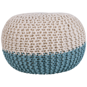 Beliani Pouf Ottoman Yellow Beige Knitted Cotton EPS Beads Filling Round Small Footstool 40 x 25 cm  Material:Cotton Size:50x35x50