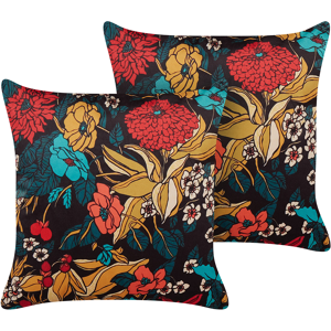 Beliani Set of 2 Decorative Cushions Multicolour Velvet 45 x 45 cm Leaf and Floral Pattern Boho Decor Accessories Material:Velvet Size:45x10x45