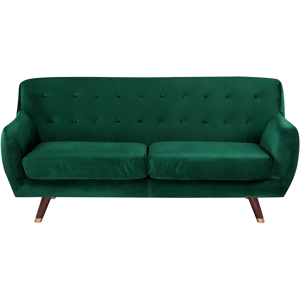 Beliani Sofa Green Velvet 3 Seater Button Tufted Back Cushioned Seat Wooden Legs Material:Velvet Size:85x84x188