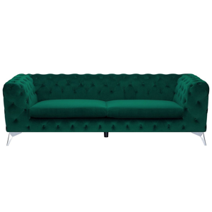 Beliani 3 Seater Sofa Green Velvet Chesterfield Style Low Back Material:Velvet Size:85x70x224