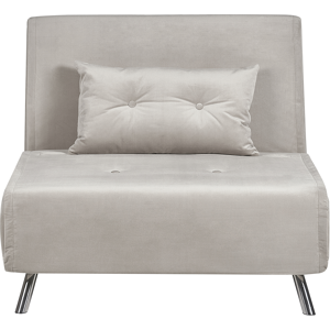 Beliani Sofa Bed Light Grey Velvet Fabric Upholstery Single Sleeper Fold Out Chair Bed with Cushion Modern Design Material:Velvet Size:87/191x89x100