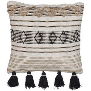 Beliani Scatter Cushion Beige and Black Cotton 45 x 45 cm Geometric Pattern Tassels Handwoven Removable Covers with Filling Material:Cotton Size:45x10x45