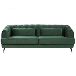 Beliani Sofa Dark Green Velvet 195 x 70 cm Chesterfield Shape with Cushions Retro Material:Velvet Size:88x70x195