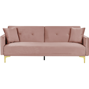 Beliani Sofa Bed Pink Velvet 3 Seater Buttoned Seat Click Clack Traditional Living Room  Material:Velvet Size:90x75x190