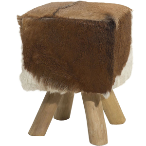 Beliani Footstool Animal Print Lambskin Leather Natural Hair On Leather Stool Material:Lambskin Leather Size:31x45x31