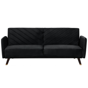 Beliani Sofa Bed Dark Black Velvet Fabric Modern Living Room 3 Seater Wooden Legs Track Arm Material:Velvet Size:95x87x200