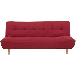 Beliani Sofa Red Fabric Upholstery Light Wood Legs 3 Seater Scandinavian Style Material:Polyester Size:83-100x41-80x182